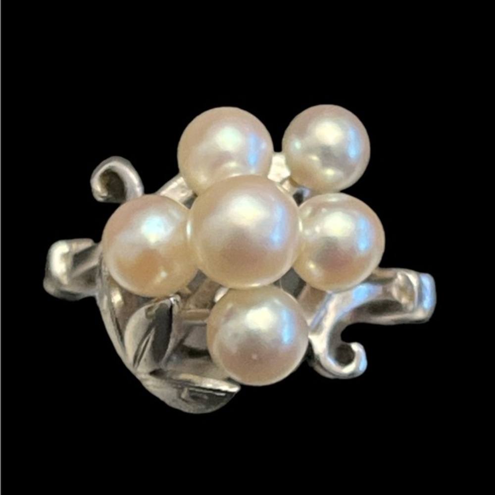 Vintage Japanese Natural Pearl Cluster Ring Sz 8